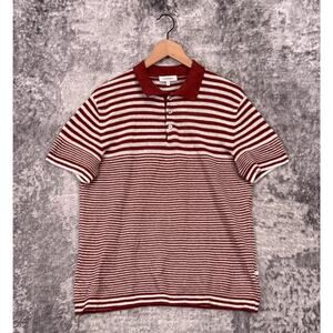 VENROY Polo Shirt Small Mens Linen Knit Burnt Orange Stripe Resort